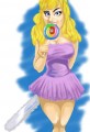 Girl Licking a Lollipop Holding a Chainsaw