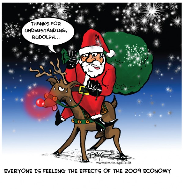 Santas Holiday Cutbacks Riding Rudolph