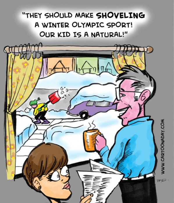 Olympic Snow Shoveling Cartoon