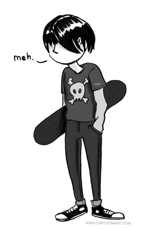 Emo Kid Skater Holding Skateboard Says Meh Emo Kid Skater Holding Skateboard Says Meh