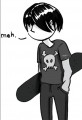 Emo Kid Skater Holding Skateboard Says Meh