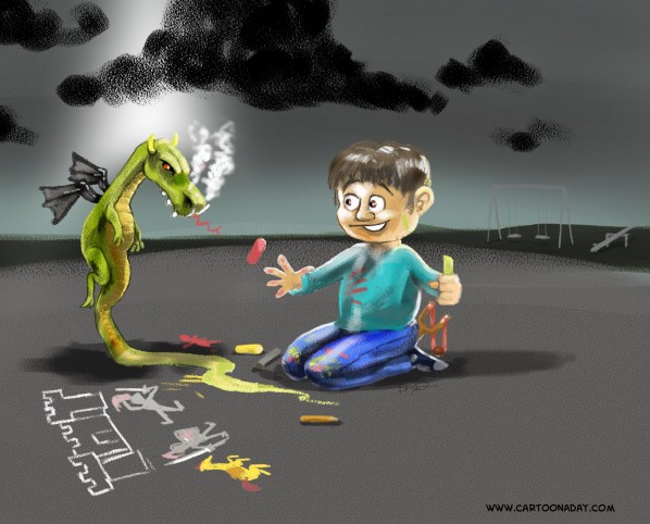 Dragon Kid chalk drawing