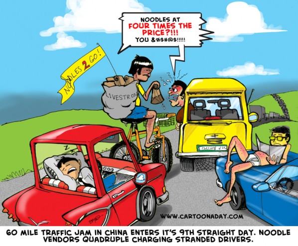 Chinas 60 Mile traffic jam Cartoon