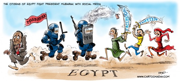 The citizens of Egypt fight President Mubarak with Social Media.