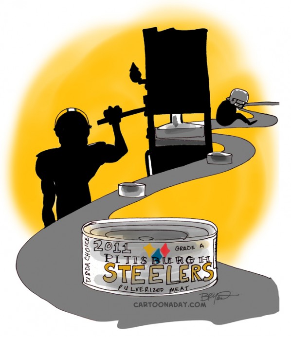 Packers Meatpacking Steelers. This sketch cartoon is a result of the beating 