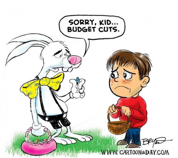 cartoon easter bunnies and eggs. Easter Bunny Budget Cuts