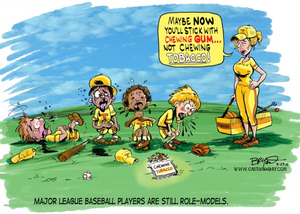 baseball-bans-chewing-tobacco-cartoon