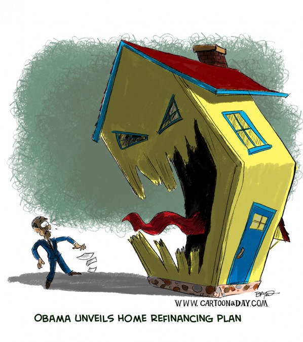 Political Cartoon- Obama unveils home refinancing plan