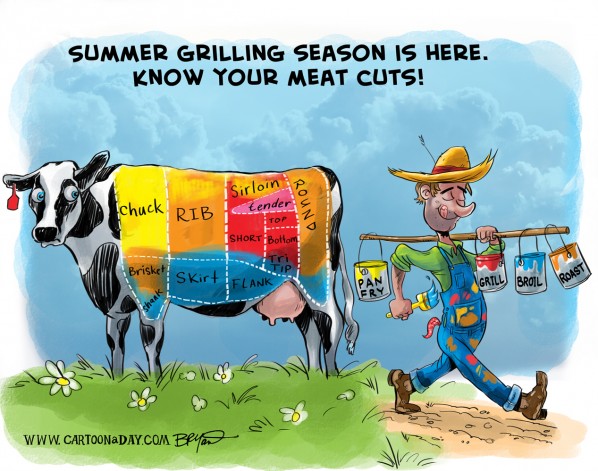 Summer Grill Cow Meat Cuts Cartoon