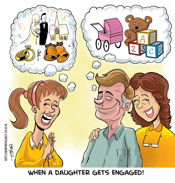 Daughter Engaged Wedding Day Cartoon Cartoon