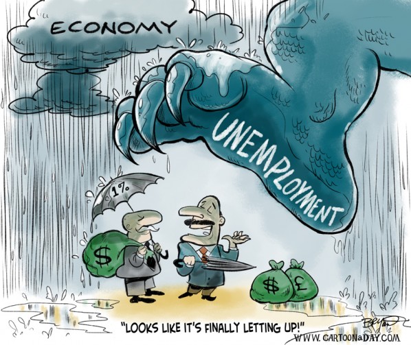 Unemployment Monster Cloudy Economy Cartoon