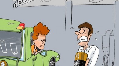 Electric Car Concerns-Cartoon Batteries Cartoon