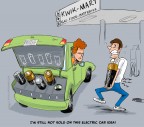 Electric Car Concerns-Cartoon Batteries