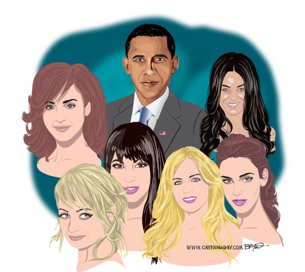 Cartoon Celebrity Portrait with Obama Cartoon