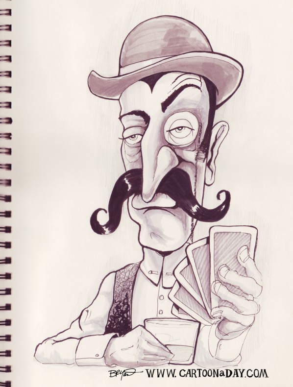 Handlebar Moustache Poker Player Sketchbook Cartoon