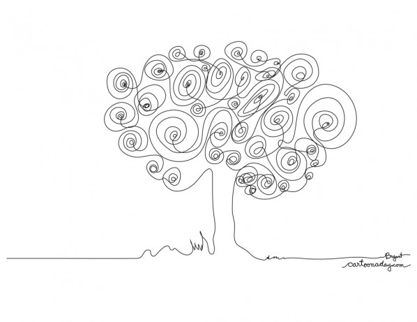 Continuous Line Drawing Tree Cartoon