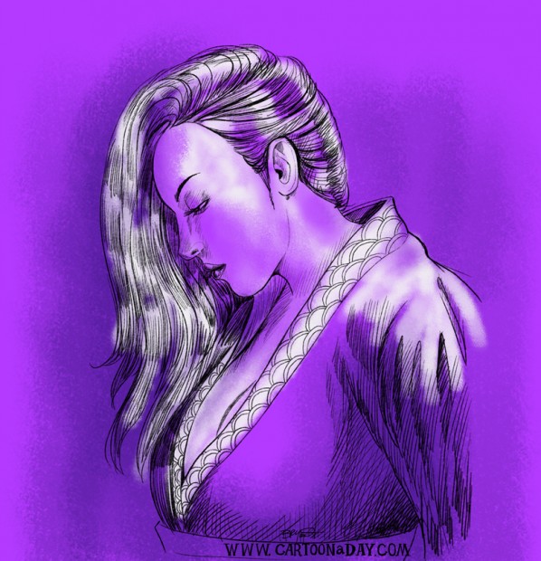 beautiful-japanese-woman-drawing-purp