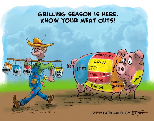 Summer Grill Cow Meat Cuts Cartoon