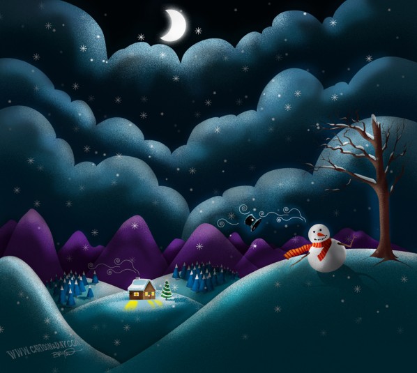 christmas-scene-cute-snowman-dark