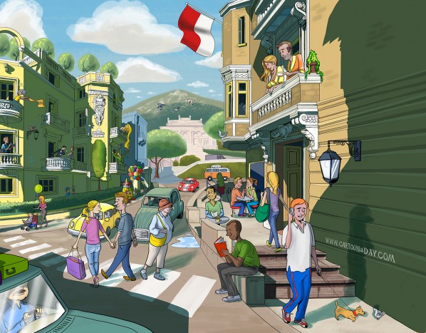 Monte Carlo Street Scene Illustration