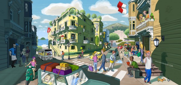 Monte Carlo Street Scene Illustration