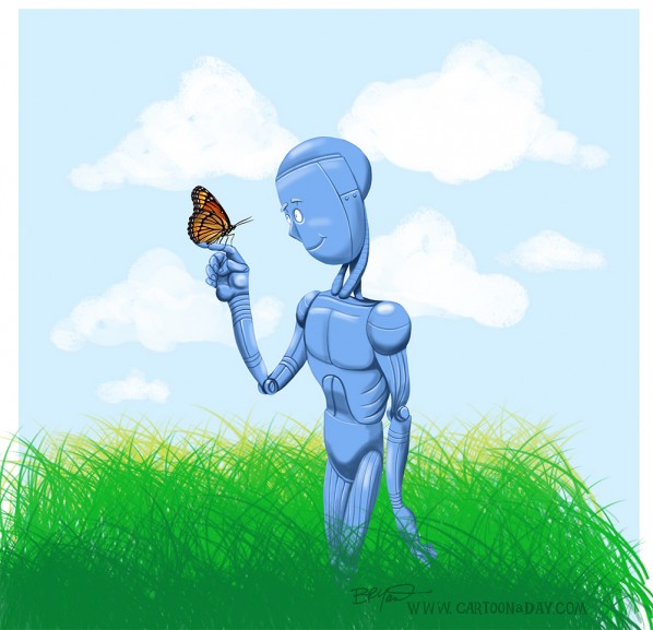 Painted funny robot and Butterfly