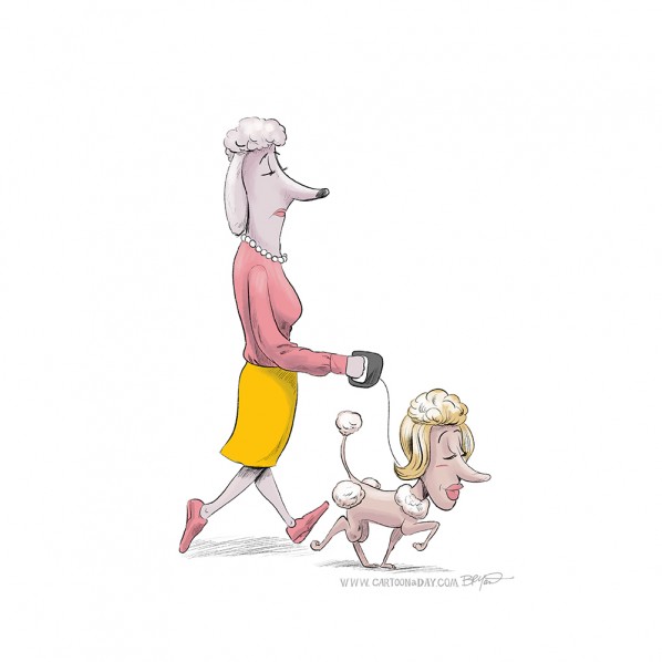 Anthropomorphism-dog-walker-poodle-cartoon