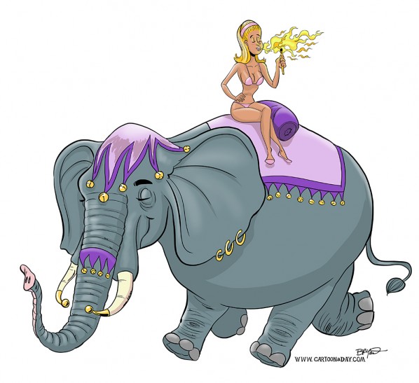 Circus Elephant and Fire Breathing Woman ❤ Cartoon « Cartoon A Day