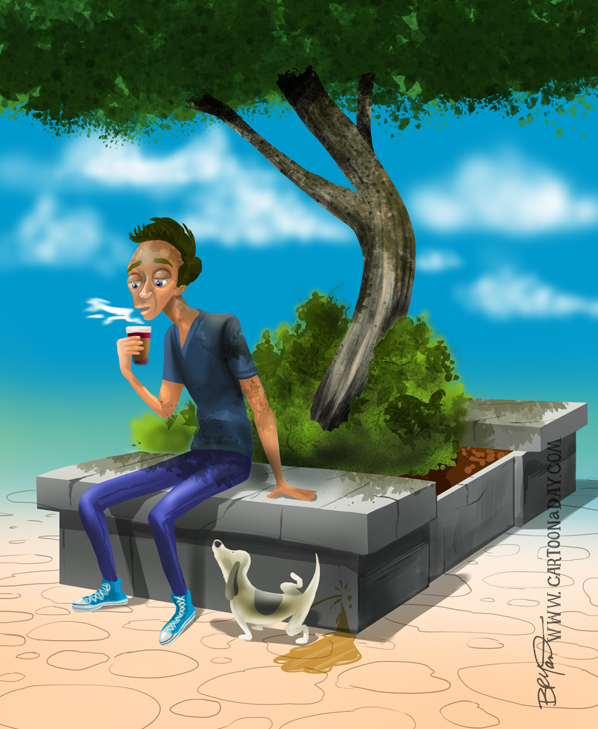 Man and Dog on Park Bench ❤ Cartoon « Cartoon A Day