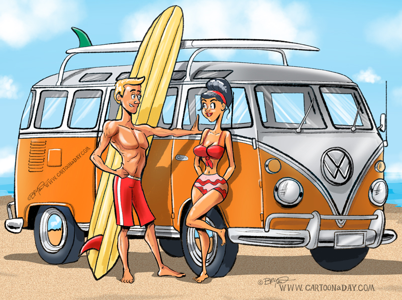 VW Microbus Cartoon Beach Cartoon