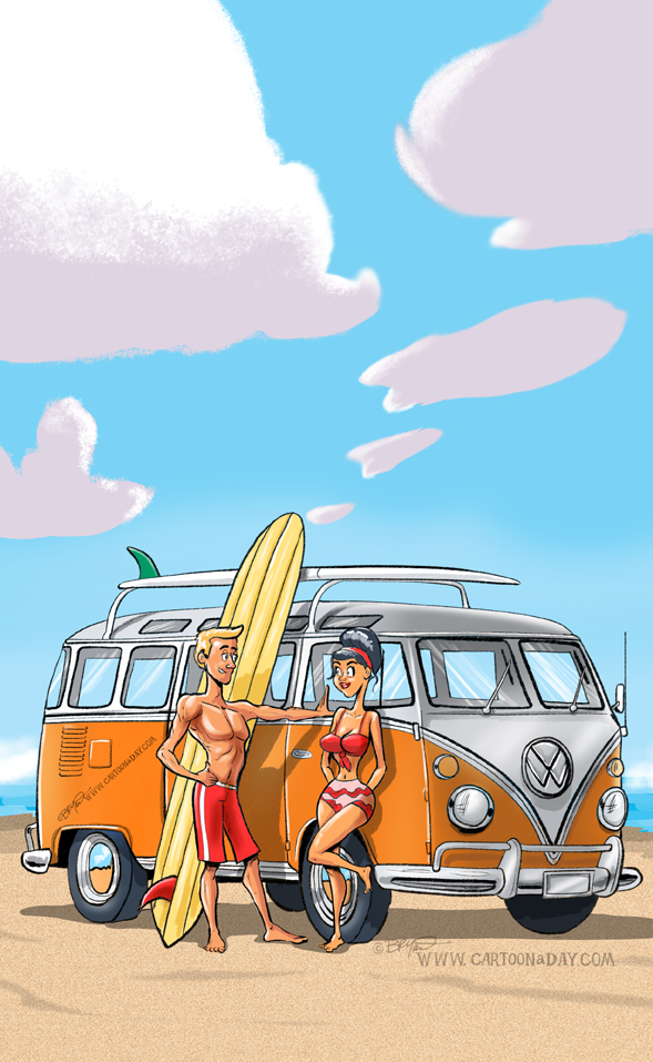 VW Microbus Cartoon Beach Cartoon