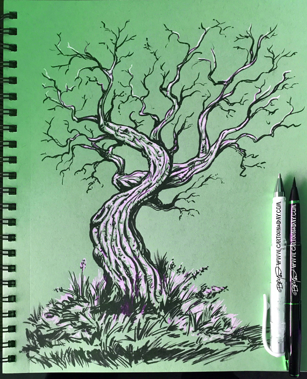 Twiggy Tree Sketchbook Colored Pencil ❤ Cartoon « Cartoon A Day