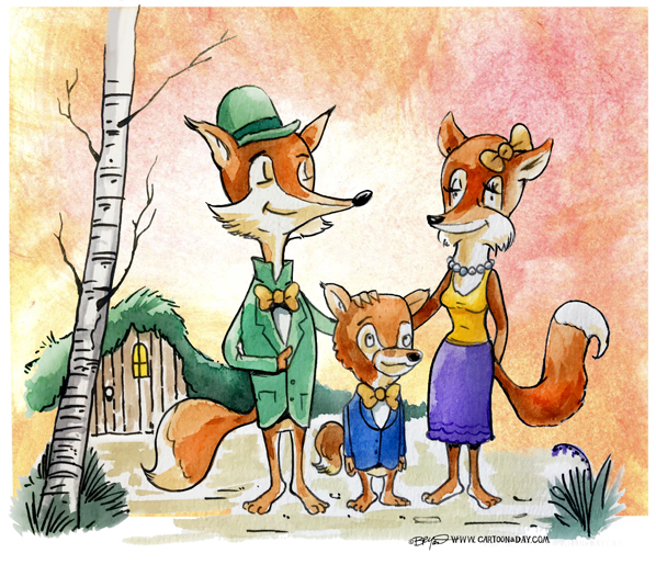 Fox-family-cartoon-watercolor-598