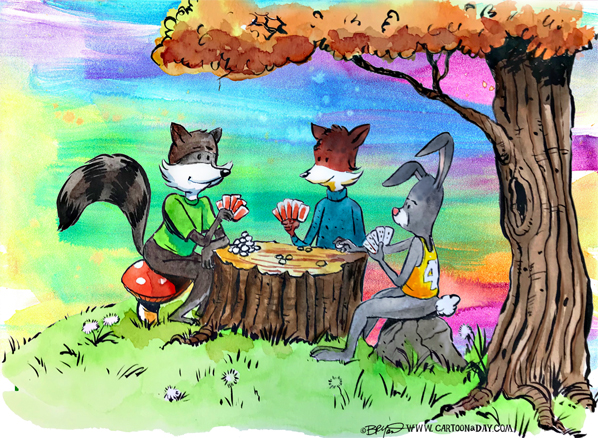 Fox-rabbit-Raccoon-poker-watercolor-2