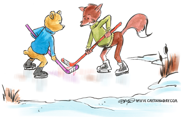 fox-and-bear-playing-hockey-589