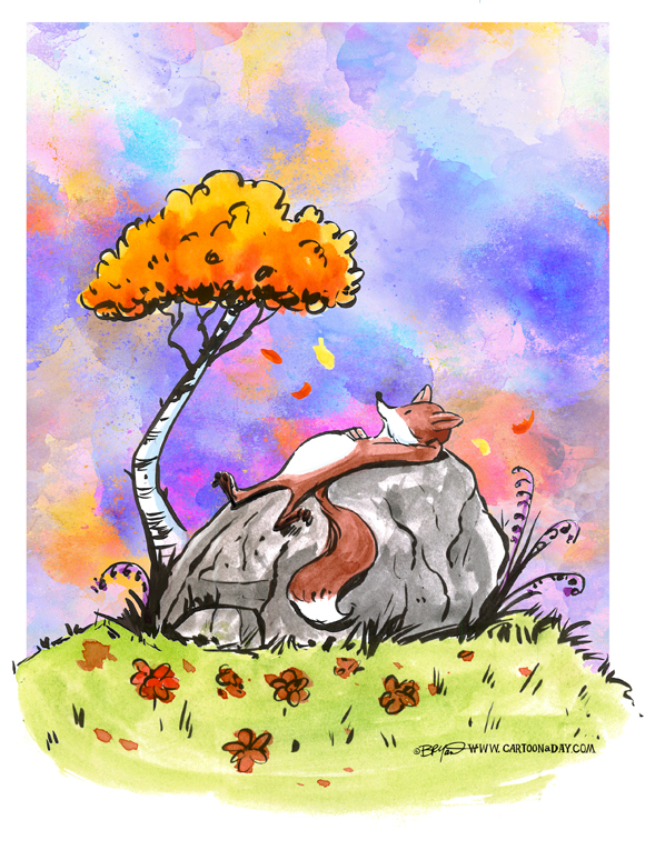fox-on-a-rock-cartoon-watercolor-598