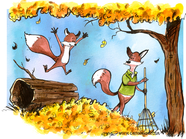 Fox-falls-in-leaves-cartoon-watercolor-598