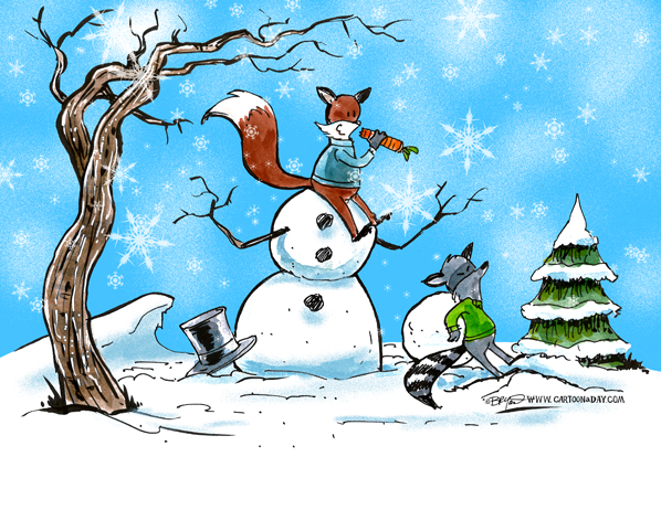 fox-raccoon-snowman-cartoon-598