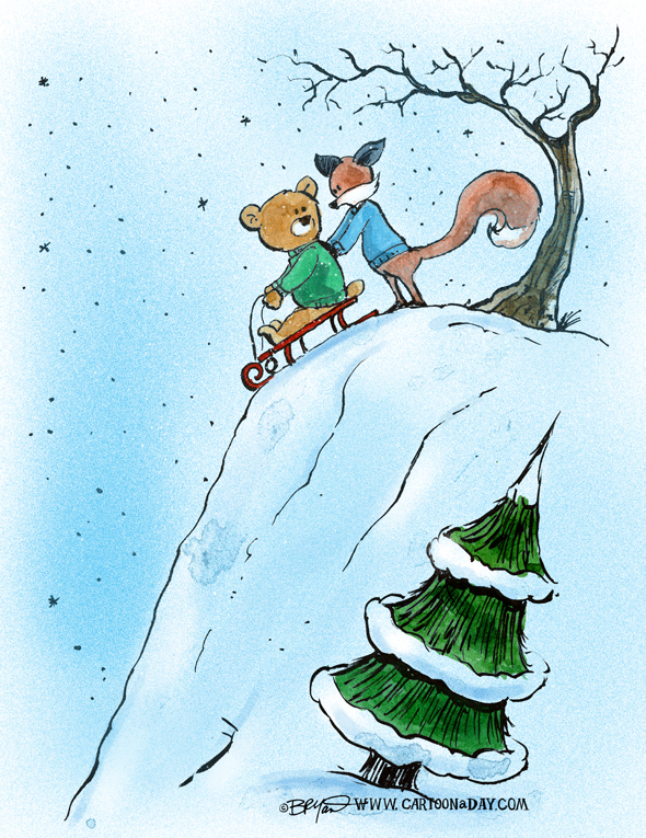 Fox-and-Bear-sledding-Snow-598