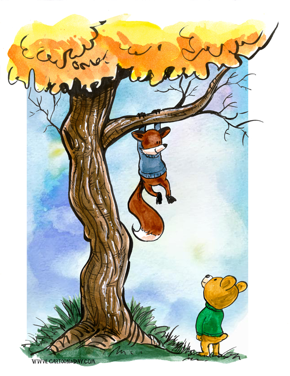 Fox-and-bear-climbing-tree-598