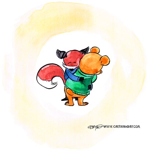 Fox and Bear Hugging ❤ Cartoon « Cartoon A Day