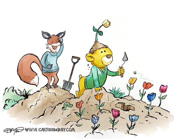 fox-bear-planting-flowers-598