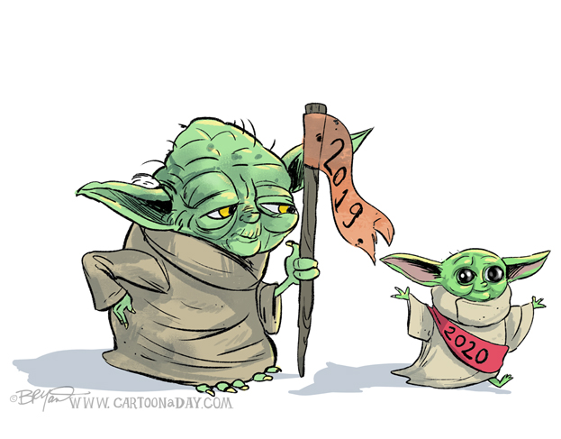 Baby Yoda Happy New Year ❤ Cartoon « Cartoon A Day