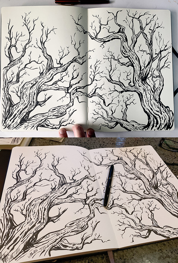 Twiggy-tree-spread-kuretake-moleskine-598