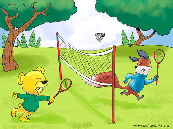 Kit the Fox and Barry Bear play Badminton ❤ Cartoon « Cartoon A Day