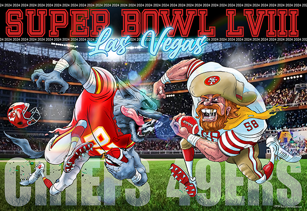 Las Vegas Super Bowl Cartoon Poster